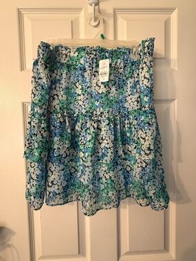 LOFT Blue, Green & Black Floral Tiered Mini Skirt